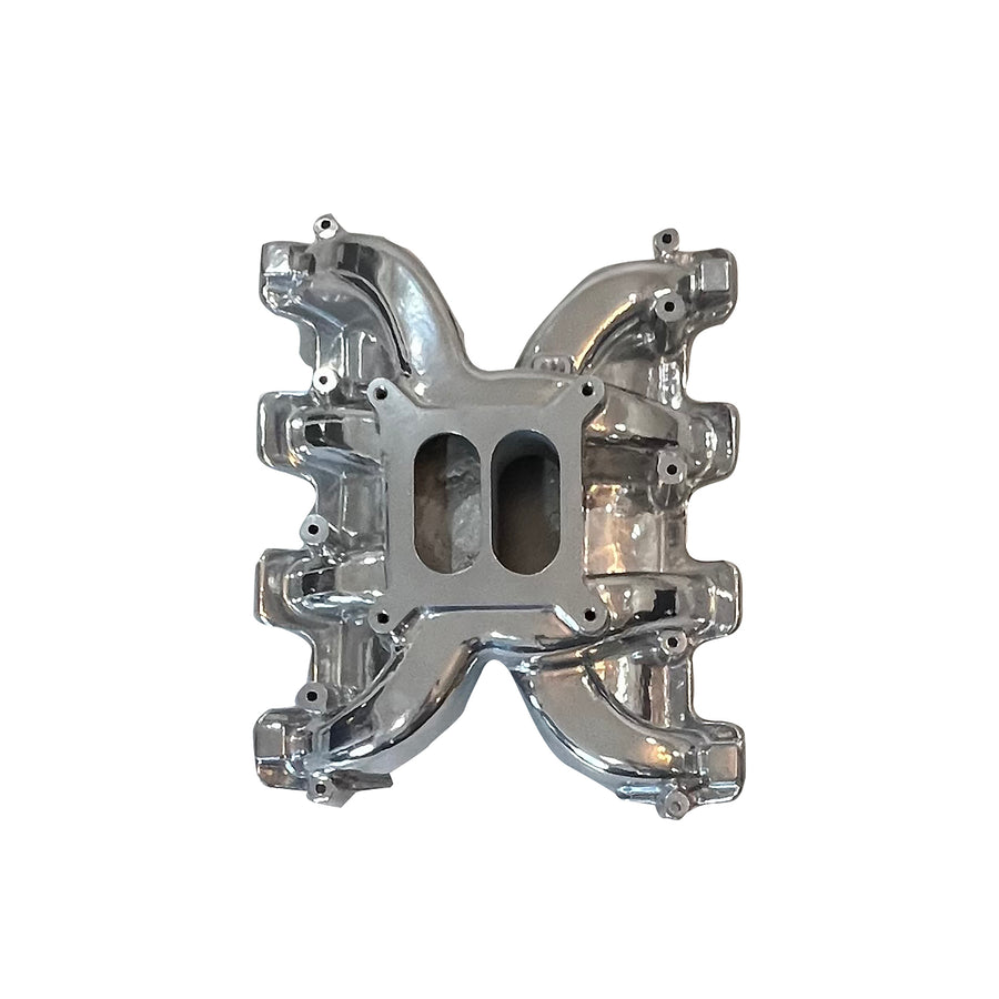 Polished Dual Plane Carburetor Intake Manifold For Cathedral Port LS Engines Polished Dual Plane Carburetor Intake Manifold For Cathedral Port LS Engines