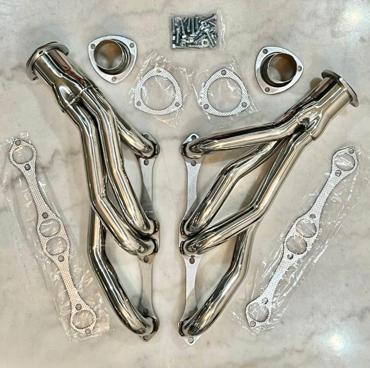 Small Block Chevy Headers, Polished Stainless Steel, Universal Shorty ...