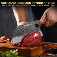 SliceElite 2PCS Hand-Forged Chef Knife Set | Serbian & Cleaver Knives for Meat & Veg Cutting | Professional Kitchen Knife with Gift Box for BBQ Cooking