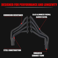 Long Tube Headers for LS Swaps Black Aluminized Thermal Barrier Coating with MLS Gaskets & Header Bolts Fits 73–87 Chevy GMC C/K10–20 and 88–91 Square-Body Blazer Jimmy Suburban 2WD & 4WD