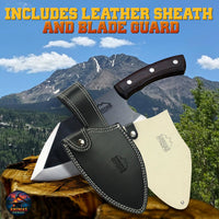 Animas Forge Dynamite Cleaver Knife Hand Forged High Carbon Steel 8 Inch Blade with Hand Finished Desert Hardwood Handle Full Tang Heavy Duty Butcher Knife with Leather Sheath for Kitchen BBQ and Outdoor Cooking
