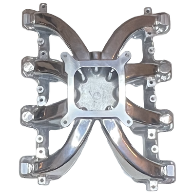 Polished Aluminum Intake Manifold for LS Swap Carburetor Conversion. Cathedral Port.