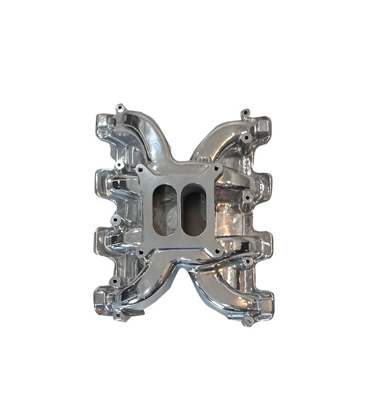 Polished Dual Plane Carburetor Intake Manifold For Cathedral Port LS Engines