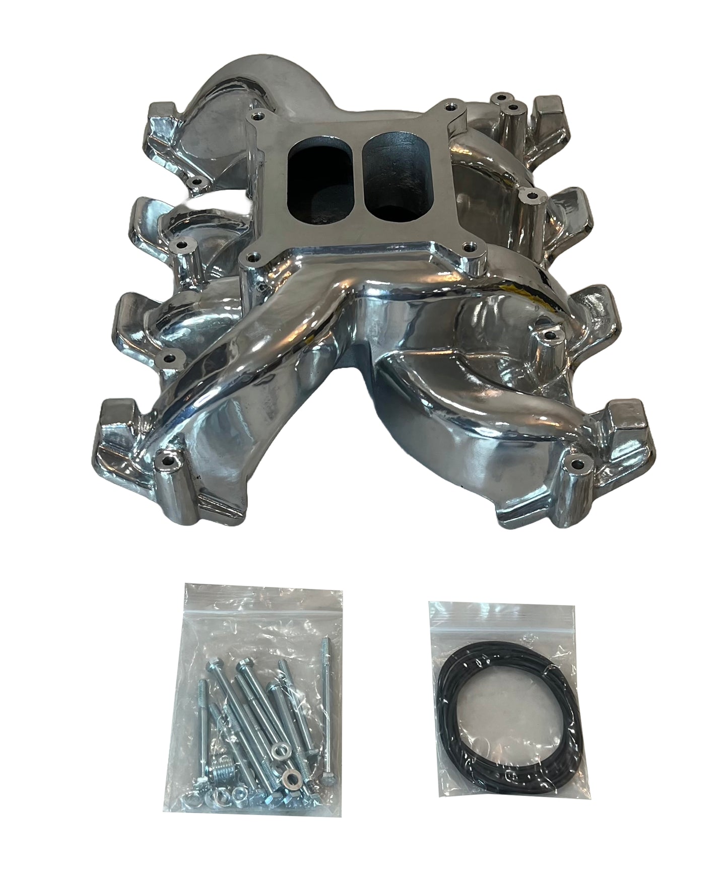 Polished Dual Plane Carburetor Intake Manifold For Cathedral Port LS Engines