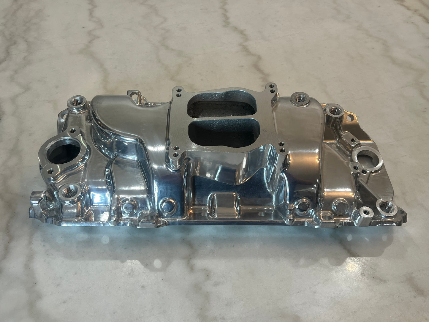 Polished Aluminum Intake Manifold for Big Block Chevy High Rise, Dual Plane