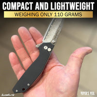 SliceElite 3.4-Inch Viper's Veil Folding Knife | Pocket Knife for Men with G10 Composite Handle, 67-Layer Damascus Steel Clip Drop Hybrid Blade | EDC Knife with Button Lock & Pocket Clip