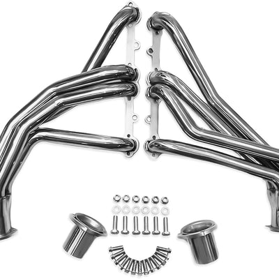 Polished Stainless Steel Long Tube Headers for Small Block Chevy.