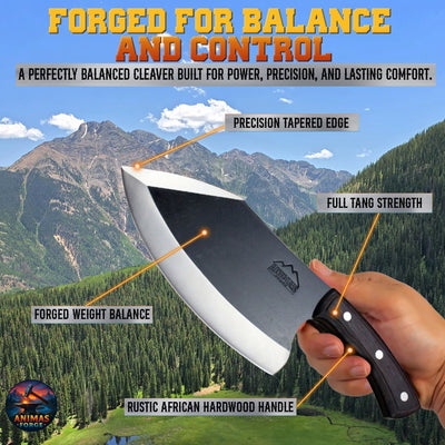 Animas Forge Dynamite Cleaver Knife Hand Forged High Carbon Steel Butcher Knife with Hand Finished Desert Hardwood Handle Full Tang Heavy Duty Cleaver in Wooden Crate for Meat Vegetables BBQ Camping Kitchen