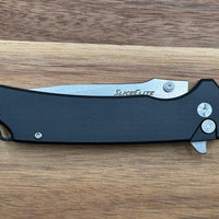 SliceElite Doc Scurlock Folding Knife – 3.39” D2 Steel Blade, Black G10 Handle, Button Lock, Stone Wash Finish – Tactical EDC Pocket Knife