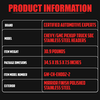 Polished Stainless Steel Long Tube Headers SBC Chevy GMC 1973–1987 C10 K10 C20 K20 C30 K30 Blazer Suburban Jimmy 265 283 305 307 327 350 400 V8 – Copper Collector & Multi-Layer Copper Fiber Gaskets – Fits 2WD & 4WD