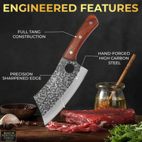 SliceElite 2PCS Hand-Forged Chef Knife Set | Serbian & Cleaver Knives for Meat & Veg Cutting | Professional Kitchen Knife with Gift Box for BBQ Cooking