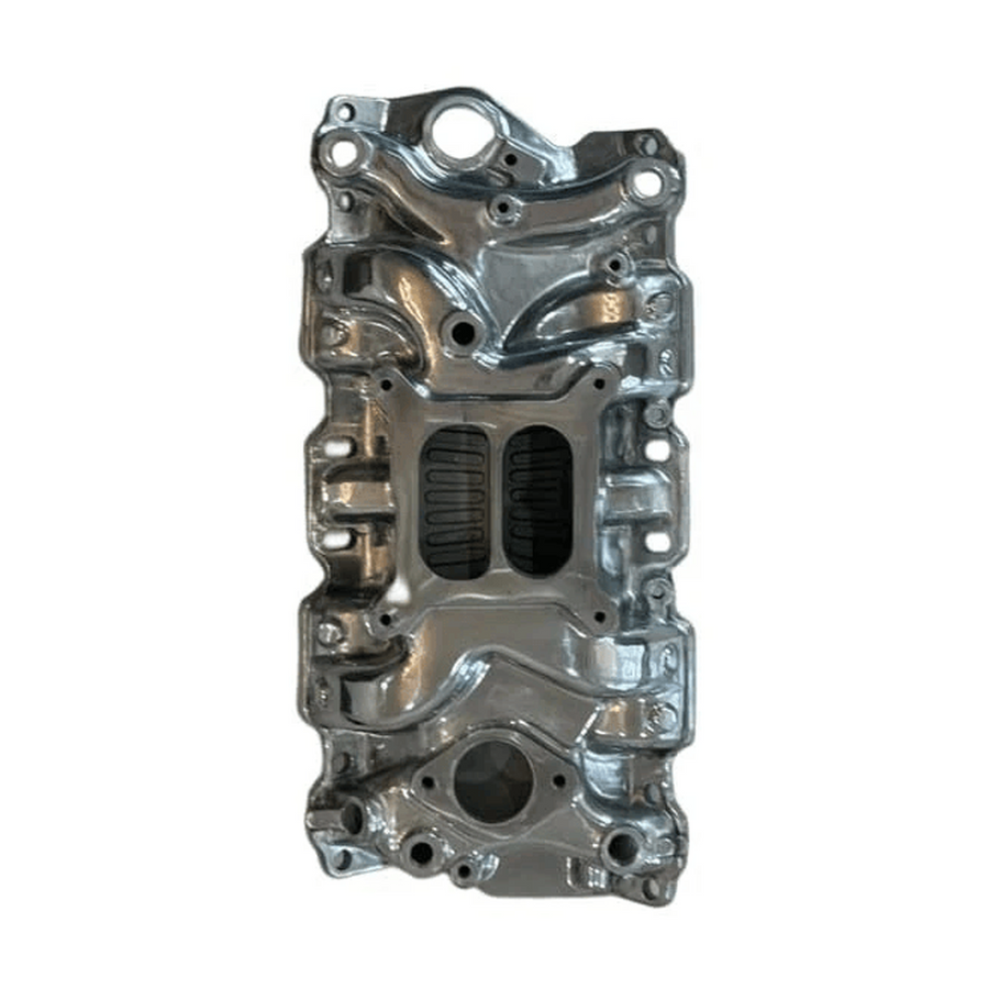 Polished Aluminum Intake Manifold, Small Block Chevy Mid Rise Dual Plane 55-95