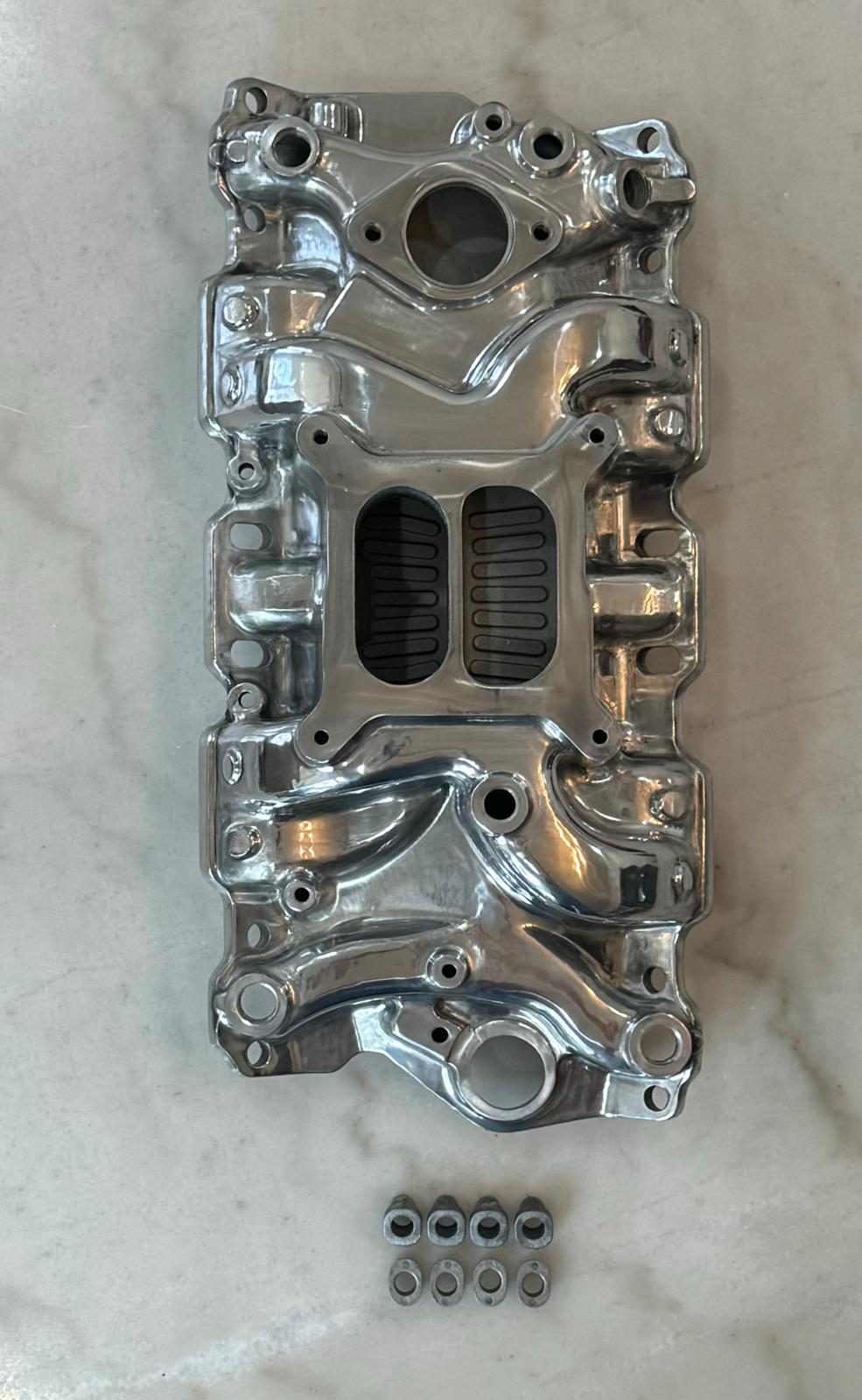 Polished Aluminum Intake Manifold, Small Block Chevy Mid Rise Dual Plane 55-95