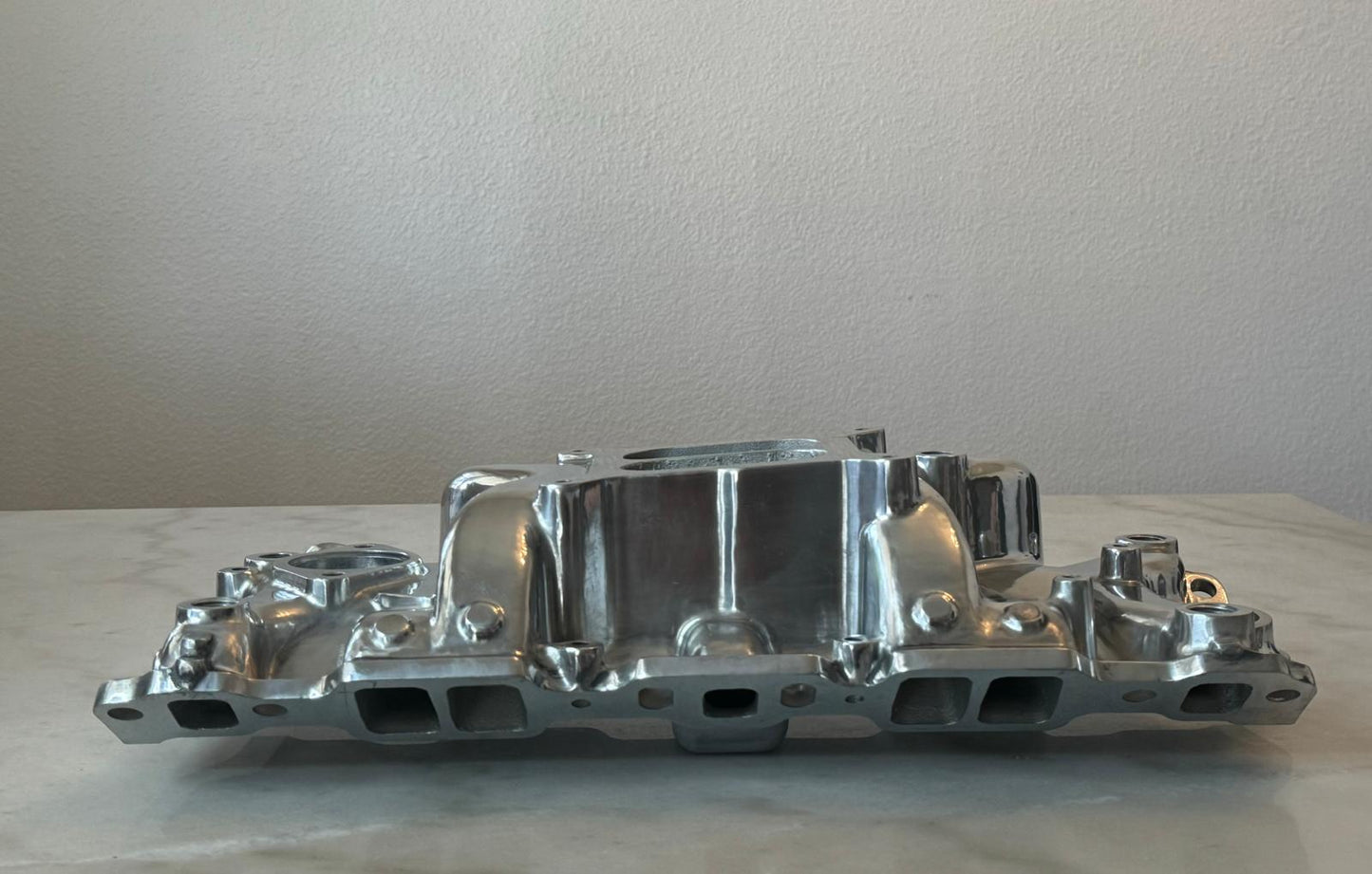 Polished Aluminum Intake Manifold, Small Block Chevy Mid Rise Dual Plane 55-95