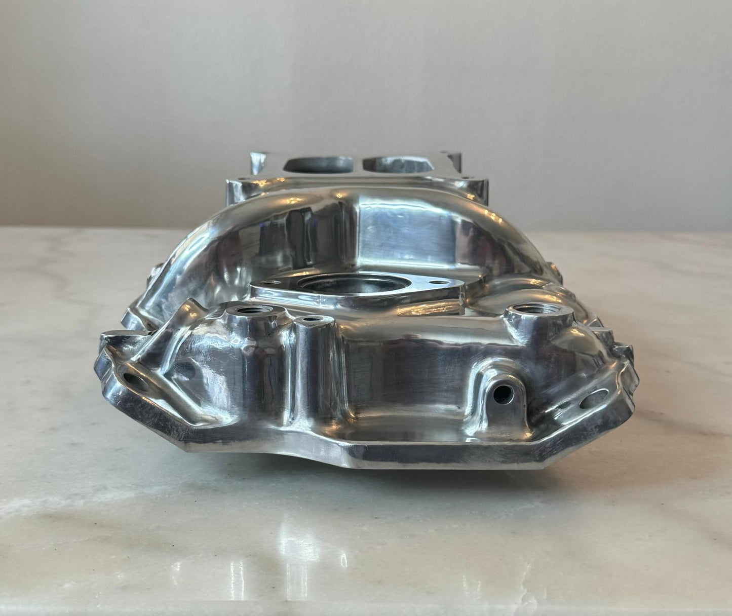 Polished Aluminum Intake Manifold, Small Block Chevy Mid Rise Dual Plane 55-95