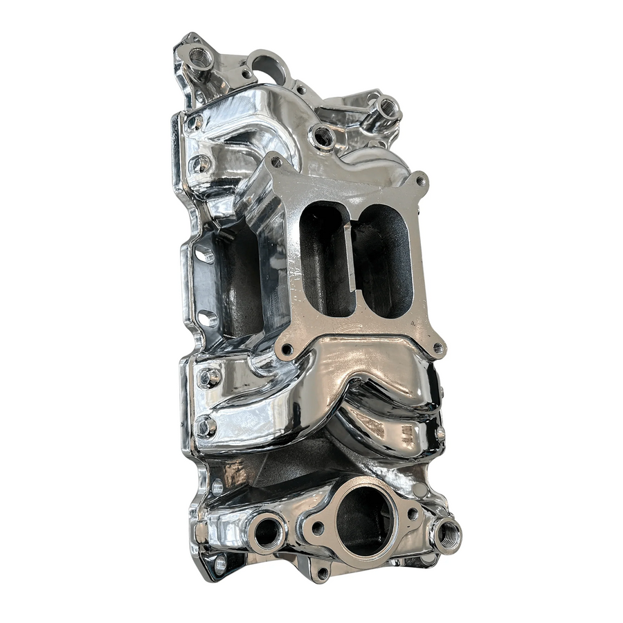 Polished Air Gap Intake Manifold – SBC Dual Plane
