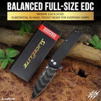 SliceElite Tiger Shadow Folding Knife D2 Steel 3.5 Inch Drop Point Blade Black G10 Handle Button Lock Striped Titanium Finish EDC Pocket Knife Outdoor Camping Survival Everyday Carry