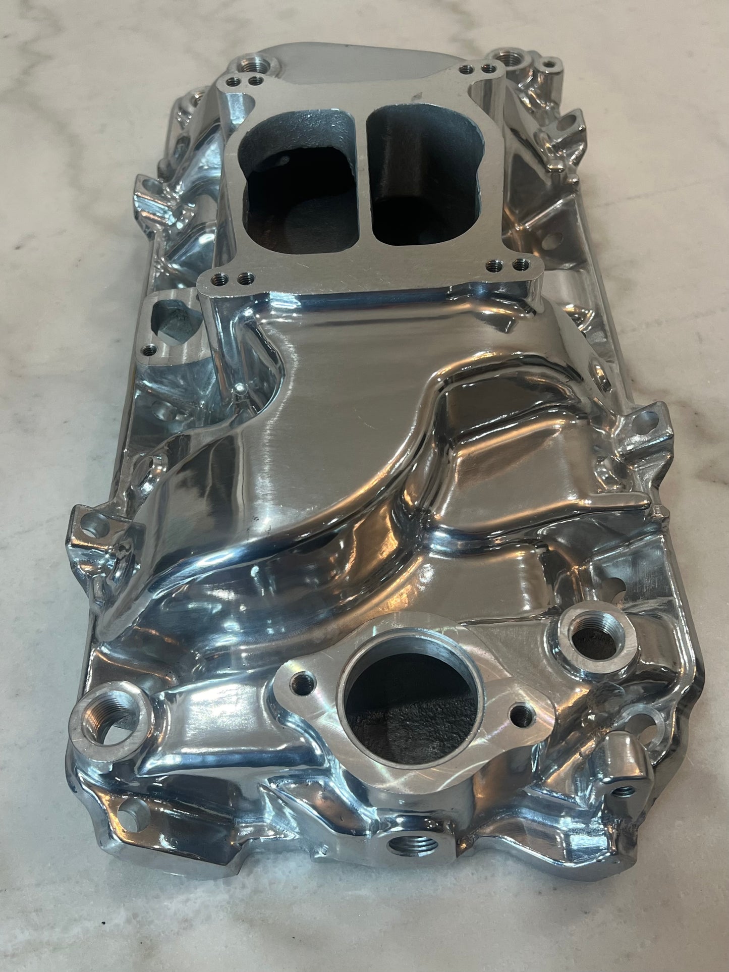 Polished Aluminum Intake Manifold for Big Block Chevy High Rise, Dual Plane