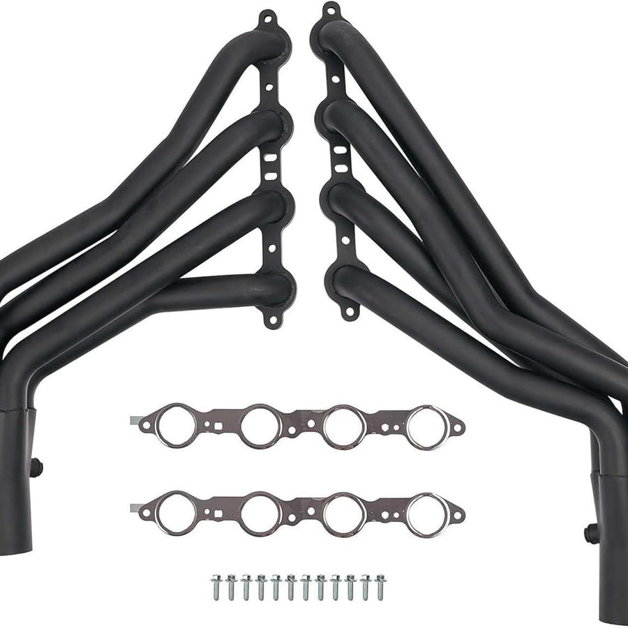Long Tube Headers for LS Swaps Black Aluminized Thermal Barrier Coating with MLS Gaskets & Header Bolts Fits 73–87 Chevy GMC C/K10–20 and 88–91 Square-Body Blazer Jimmy Suburban 2WD & 4WD