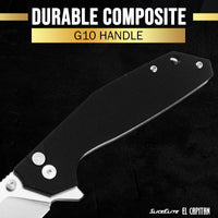 SliceElite 3.5-Inch El Capitan Folding Knife | Pocket Knife with Black G10 Composite Handle & D2 Steel Clip Drop Hybrid Blade | Tactical Gear EDC Knife with Button Lock & Pocket Clip