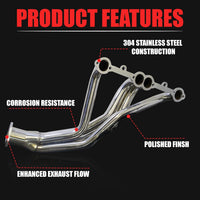 Polished Stainless Steel Long Tube Headers for Small Block Chevy.