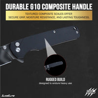 SliceElite Tiger Shadow Folding Knife D2 Steel 3.5 Inch Drop Point Blade Black G10 Handle Button Lock Striped Titanium Finish EDC Pocket Knife Outdoor Camping Survival Everyday Carry