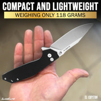 SliceElite 3.5-Inch El Capitan Folding Knife | Pocket Knife with Black G10 Composite Handle & D2 Steel Clip Drop Hybrid Blade | Tactical Gear EDC Knife with Button Lock & Pocket Clip