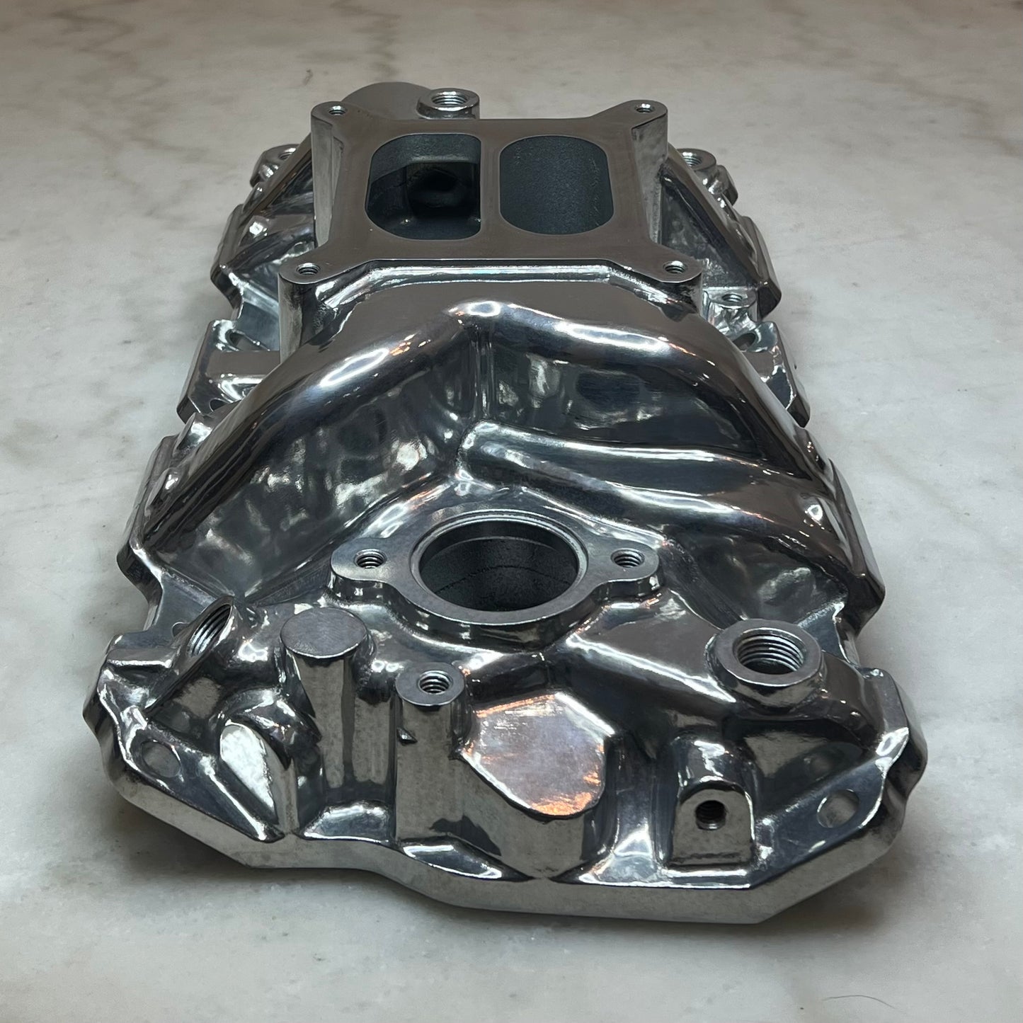 Polished Aluminum High Rise Intake Manifold for Small Block Chevy 1500-6500 RPM