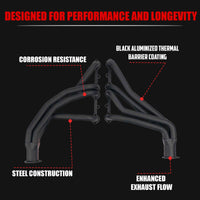 Black Thermal Coated Exhaust Headers 1 5/8 Inch Primaries 2.5 Inch Collectors Steel Fits 1973-1987 Chevy GMC C10 K10 C20 K20 C30 K30 Blazer Suburban Jimmy Small Block Chevy Truck 2WD 4WD V8