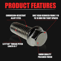 Header Bolts Chrome Set of 12 for Small Block and Big Block American V8 Engines 3/8-16 Thread Corrosion Resistant Alloy Steel for Chevy Ford Mopar Muscle Cars Hot Rods Restoration