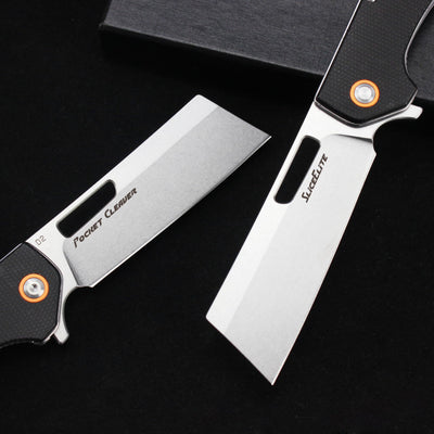 SliceElite Pocket Cleaver Folding Knife 3.5 Inch D2 Steel Blade Black G10 Handle Liner Lock Compact Everyday Carry EDC Tool Outdoor Utility Gear for Men Women Travel Work Hiking Adventure