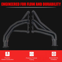 Black Thermal Coated Exhaust Headers 1 5/8 Inch Primaries 2.5 Inch Collectors Steel Fits 1973-1987 Chevy GMC C10 K10 C20 K20 C30 K30 Blazer Suburban Jimmy Small Block Chevy Truck 2WD 4WD V8