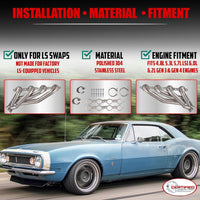 V-Band Style LS Swap Shorty Headers Stainless Steel Exhaust Headers with Upgraded Factory Style MLS Gaskets and Header Bolts Fits 4.8L 5.3L 5.7L LS1 6.0L 6.2L Gen 3 and Gen 4 Engines For LS Swaps Only