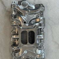 Polished Aluminum Intake Manifold, Small Block Chevy Mid Rise Dual Plane 55-95