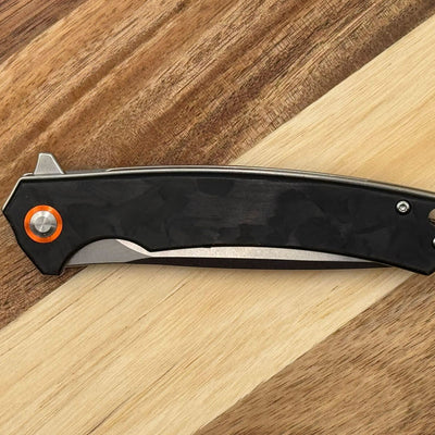 SliceElite El Carbón EDC Knife 3.5 Inch D2 Steel Modified Drop Point Blade Surface Carbon Fiber Over Steel Handle Button Lock Lightweight Everyday Carry Knife