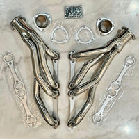 Small Block Chevy Headers, Polished Stainless Steel, Universal Shorty Style