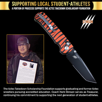 SliceElite Stinson Folding Knife 14C28N Stainless Tanto Serrated Blade Black Titanium PVD Coating Crossbar Lock Aluminum Handle Orange Tiger Stripe EDC Pocket Knife for Outdoor Camping Hunting Survival