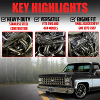 Polished Stainless Steel Long Tube Headers SBC Chevy GMC 1973–1987 C10 K10 C20 K20 C30 K30 Blazer Suburban Jimmy 265 283 305 307 327 350 400 V8 – Copper Collector & Multi-Layer Copper Fiber Gaskets – Fits 2WD & 4WD