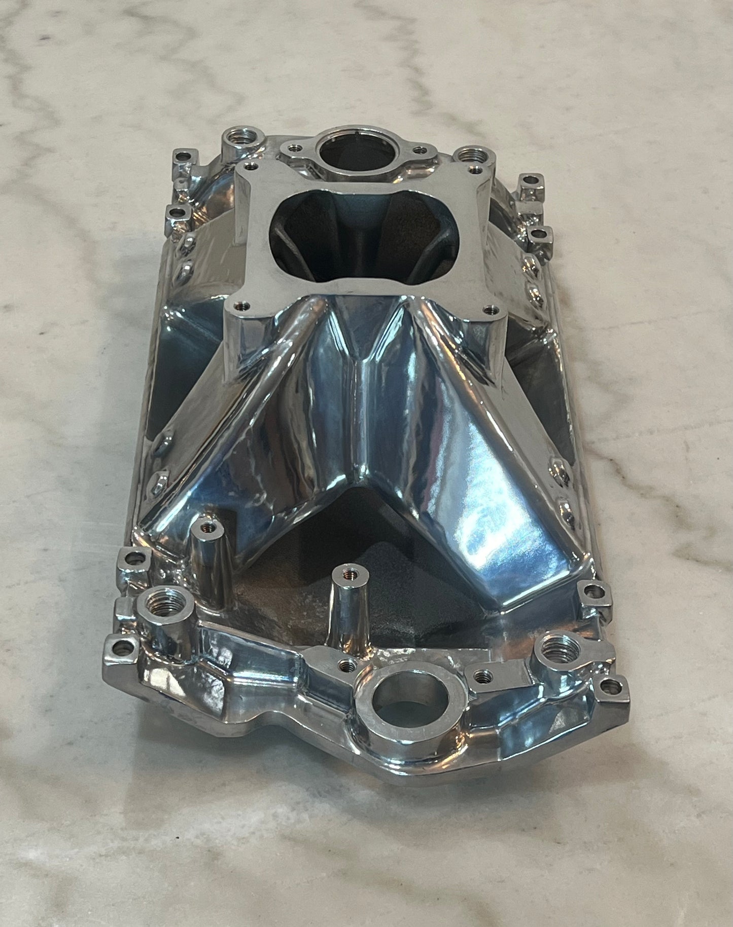 Polished Aluminum Intake Manifold, SBC, Single Plane High Rise for Vortec Heads