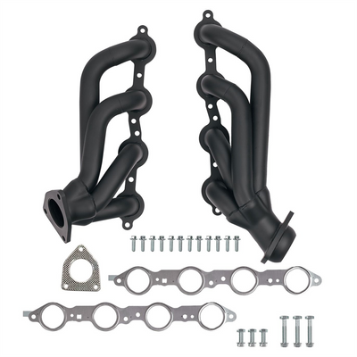High Temperature Black Coated Exhaust Headers 2002–2013 Silverado Sierra Suburban Tahoe Yukon Escalade 4.8L 5.3L 6.0L 6.2L V8 LS Style Engines Right Side Beveled Flange