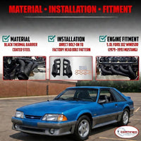 Black Thermal Barrier Coated Shorty Headers for 1979-1993 Ford Mustang 5.0 302 V8 Engine