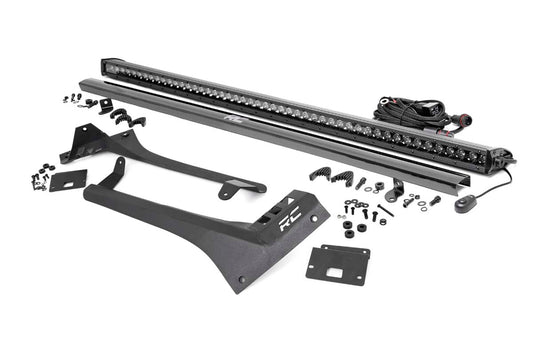 Jeep 50-inch Straight LED Light Bar Upper Windshield Kit w/ Single-Row Black Series LED (20-24 Gladiator JT, 18-24 Wrangler JL)