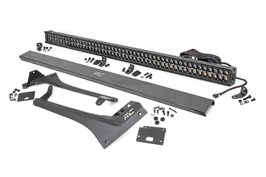 Jeep 50-inch Straight LED Light Bar Upper Windshield Kit w/ Dual-Row Black Series LED | White DRL (20-24 Gladiator JT, 18-24 Wrangler JL)