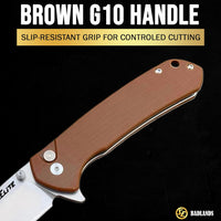 SliceElite Badlands EDC Folding Knife 3.7 Inch D2 Steel Tanto Blade Brown G10 Handle Button Lock Pocket Knife for Men Women Camping Hunting Outdoor EDC Gear Pocket Knives Lightweight Tool Gift