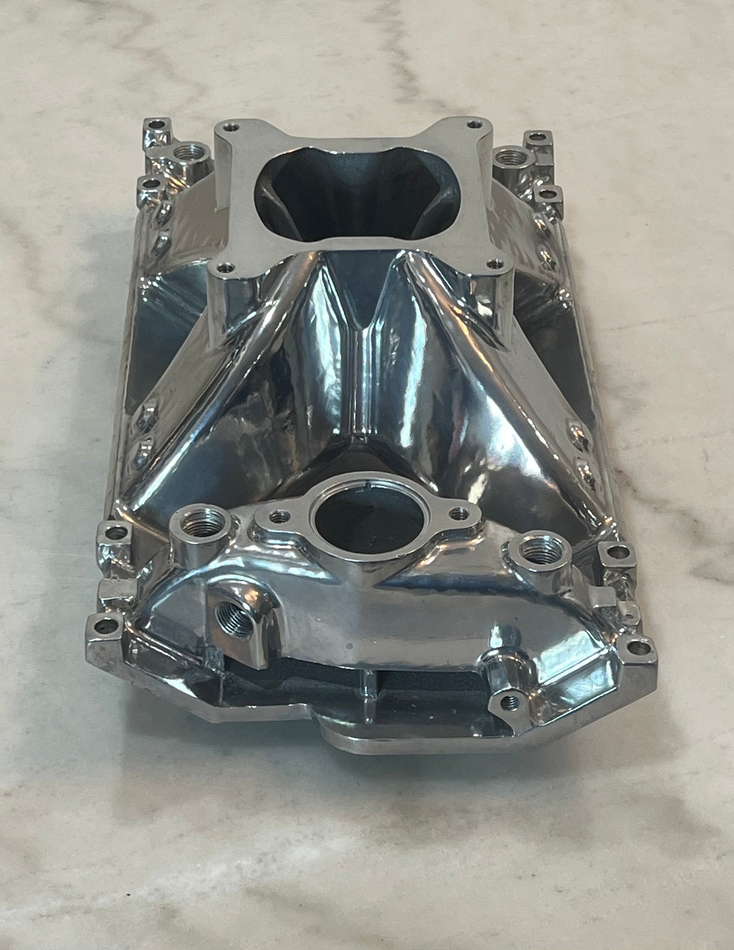 Polished Aluminum Intake Manifold, SBC, Single Plane High Rise for Vortec Heads