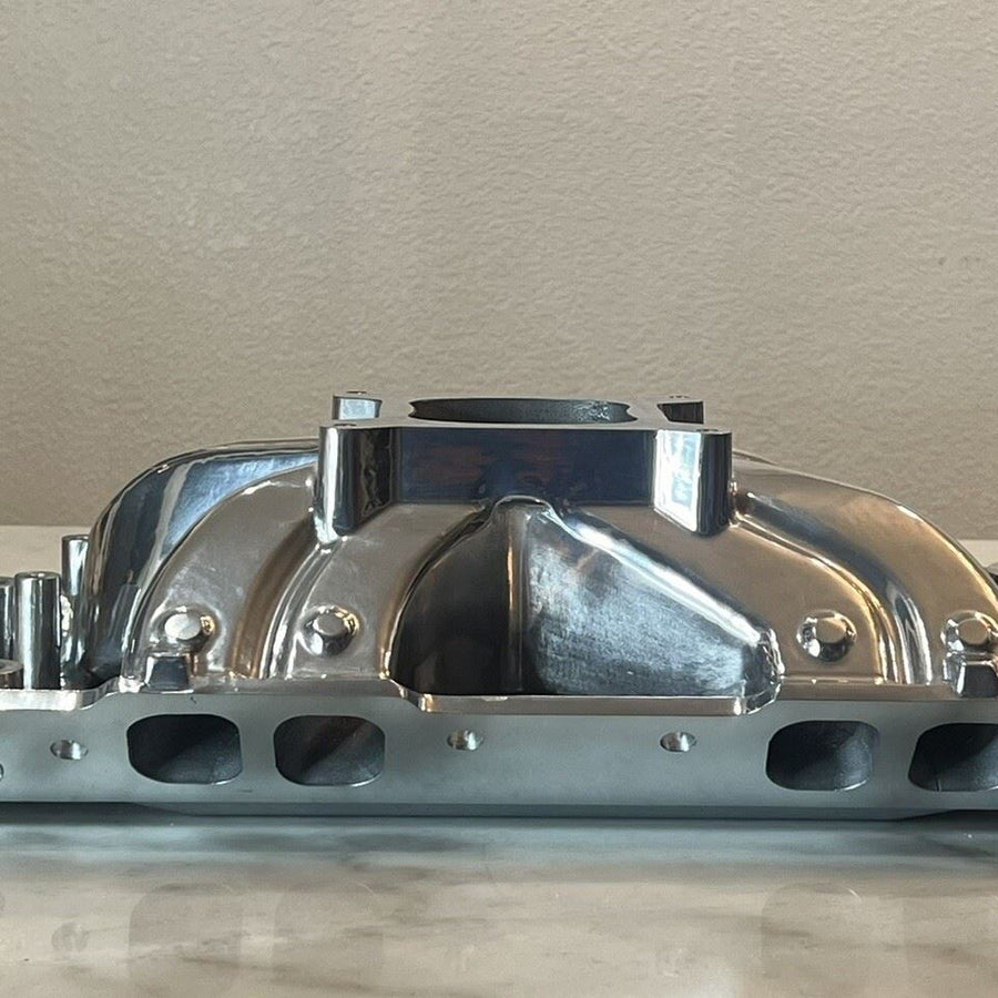 Polished Aluminum High Rise Single Plane Intake Manifold for Big Block Chevy with Oval Port Heads - 396, 402, 427, 454