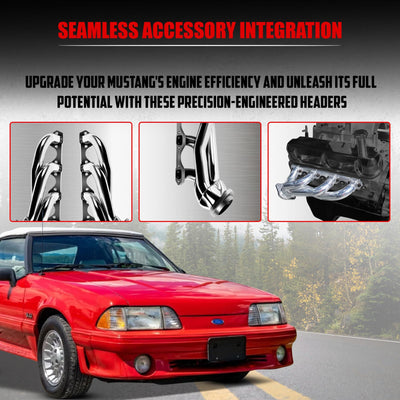 Polished Stainless Steel Shorty Headers for Ford Mustang 1979-1993 5.0L V8