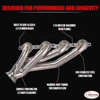 V-Band Style LS Swap Shorty Headers Stainless Steel Exhaust Headers with Upgraded Factory Style MLS Gaskets and Header Bolts Fits 4.8L 5.3L 5.7L LS1 6.0L 6.2L Gen 3 and Gen 4 Engines For LS Swaps Only