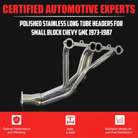 Polished Stainless Steel Long Tube Headers for Small Block Chevy.