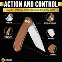 SliceElite Badlands EDC Folding Knife 3.7 Inch D2 Steel Tanto Blade Brown G10 Handle Button Lock Pocket Knife for Men Women Camping Hunting Outdoor EDC Gear Pocket Knives Lightweight Tool Gift